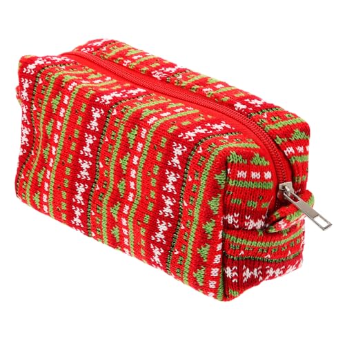 Operitacx Großer Kapazitäts Strick Make Up Beutel für Schüler Rote und Grüne Streifen Kosmetiktasche mit Reißverschluss Vielseitige Aufbewahrung für und Schreibwaren als Neujahrs von Operitacx