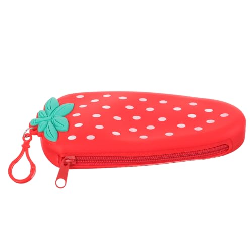 Operitacx Großes Silikon Federmäppchen mit Reißverschluss Erdbeer Design Weiches Material Tragbares Mäppchen für Schüler Vielseitige Schreibwaren Aufbewahrungstasche Passend für Schule und von Operitacx