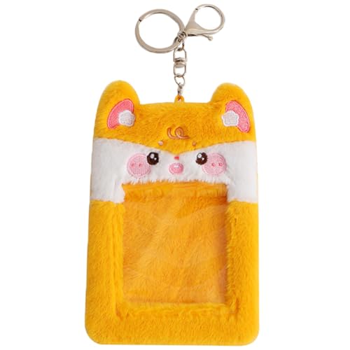 Operitacx Kartenetui Aus üsch Mit Niedlichem Froschdesign Transparente Kartenhülle Für Schüler Praktischer Schlüsselanhänger Kartenhalter Für Bus Und Essenskarten Gelbes Design von Operitacx