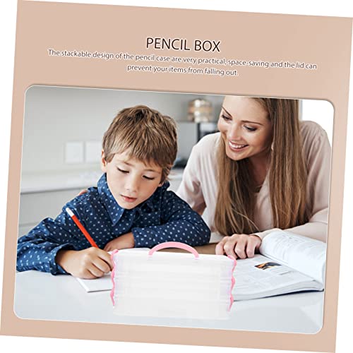 Operitacx Transparente Stapelbare Stiftebox mit Deckel Abnehmbar Robustes PP Material Geräumig für Stifte und Schulbedarf Aufbewahrung für Schreibtisch und Rucksack von Operitacx