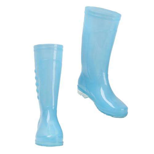 Operitacx Transparente wasserdichte Regenstiefel Damen Hochschaft PVC rutschfest Strapazierfähig Candy Blau Praktische Gummistiefel für Nasse Schlammige Bedingungen von Operitacx