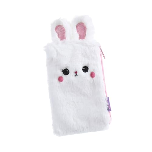 Operitacx Weißes Plüsch federmäppchen mit Hasenohren Multifunktionale Stifttasche für Schule und Büro Weiche Schreibwaren Aufbewahrungstasche Waschbar mit Reißverschluss für Mädchen von Operitacx