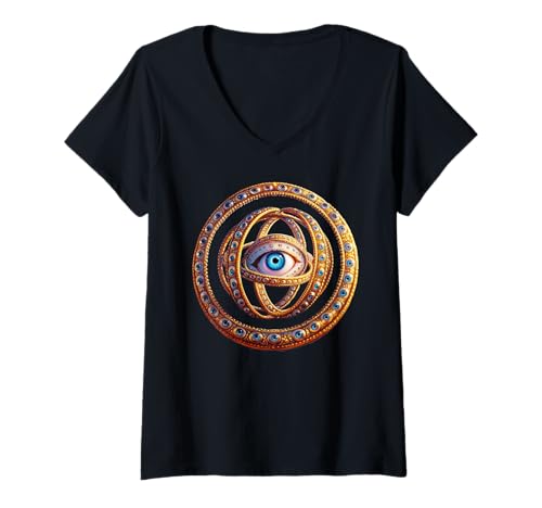 Damen Ophanim Biblically Accurate Angel Design Spirituelle Kunst T-Shirt mit V-Ausschnitt Damen Ophanim Biblically Accurate Angel Design Spirituelle Kunst T-Shirt mit V-Ausschnitt von Ophanim Angelic Wheel Designs