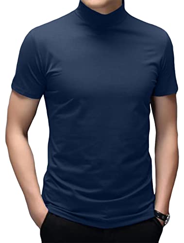 Herren T-Shirts Kurzarm Polo-Ausschnitt Basic Stehkragen Slim Fit Solid Tops Kurzärmelige Hemden Schwarzblau, L von Ophestin