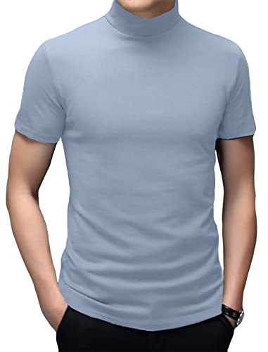 Herren T-Shirts Kurzarm Polo-Ausschnitt Basic Stehkragen Slim Fit Solid Tops Kurzärmelige Hemden Staubiges Blau, L von Ophestin