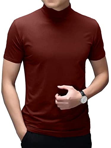 Herren T-Shirts Kurzarm Polo-Ausschnitt Basic Stehkragen Slim Fit Solid Tops Kurzärmelige Hemden Weinrot, L von Ophestin