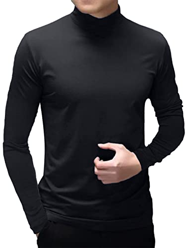 Herren T-Shirts Kurzarm Polo-Ausschnitt Basic Stehkragen Slim Fit Solid Tops Langärmeliges Hemden Schwarz, L von Ophestin