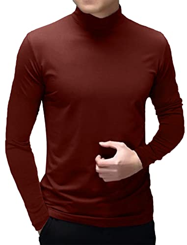 Herren T-Shirts Kurzarm Polo-Ausschnitt Basic Stehkragen Slim Fit Solid Tops Langärmeliges Hemden Weinrot, M von Ophestin