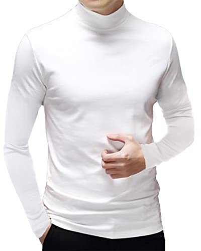 Herren T-Shirts Kurzarm Polo-Ausschnitt Basic Stehkragen Slim Fit Solid Tops Langärmeliges Hemden Weiß, L von Ophestin
