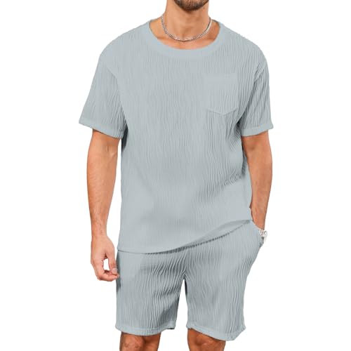 Herren Trainingsanzug 2 Stück Casual Kurzarm T Shirts Shorts Set Athletic Trainingsanzüge Blau L von Ophestin