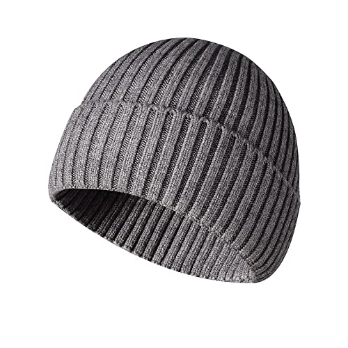 Ophestin Beanie Aufrollen Edge Schädeldecke Fisherman Beanie Unisex Beanie für Damen & Herren Grau von Ophestin