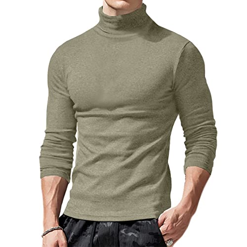 Ophestin Herren Basic Rollkragen Top Pullover Slim Fit Langarm Pullover Rollkragen Shirt Casual Bluse Sweatshirts, Khaki, L von Ophestin