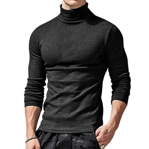 Ophestin Herren Basic Rollkragen Top Pullover Slim Fit Langarm Pullover Rollkragen Shirt Casual Bluse Sweatshirts, Schwarz, M von Ophestin