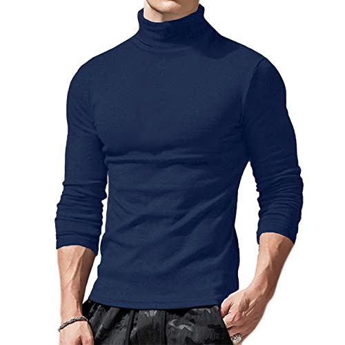 Ophestin Herren Basic Rollkragen Top Pullover Slim Fit Langarm Pullover Rollkragen Shirt Casual Bluse Sweatshirts, blau, L von Ophestin