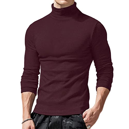 Ophestin Herren Basic Rollkragen Top Pullover Slim Fit Langarm Pullover Rollkragen Shirt Casual Bluse Sweatshirts, braun, L von Ophestin