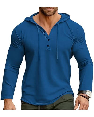 Ophestin Herren Kapuzenpullover Hoodie Langarm Shirts Mode Sportliche Kapuzenpullis Knopf Sweatshir Blau 2XL von Ophestin