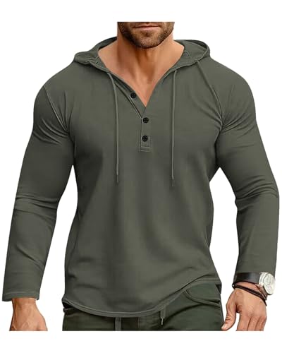 Ophestin Herren Kapuzenpullover Hoodie Langarm Shirts Mode Sportliche Kapuzenpullis Knopf Sweatshir Grün 2XL von Ophestin
