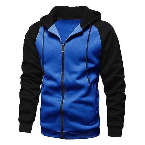 Ophestin Herren Kapuzenpullover Zip Up Langarm Fleece Sweatshirts Pullover Hoodies Jacke Kontrast Farbe Top mit Kanga Tasche Blau 3XL von Ophestin