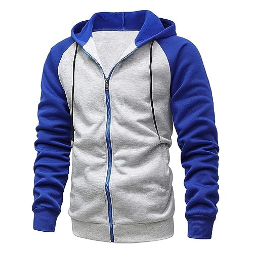 Ophestin Herren Kapuzenpullover Zip Up Langarm Fleece Sweatshirts Pullover Hoodies Jacke Kontrast Farbe Top mit Kanga Tasche Hellgrau 2XL von Ophestin