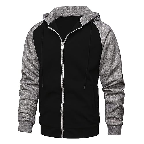 Ophestin Herren Kapuzenpullover Zip Up Langarm Fleece Sweatshirts Pullover Hoodies Jacke Kontrast Farbe Top mit Kanga Tasche Schwarz M von Ophestin