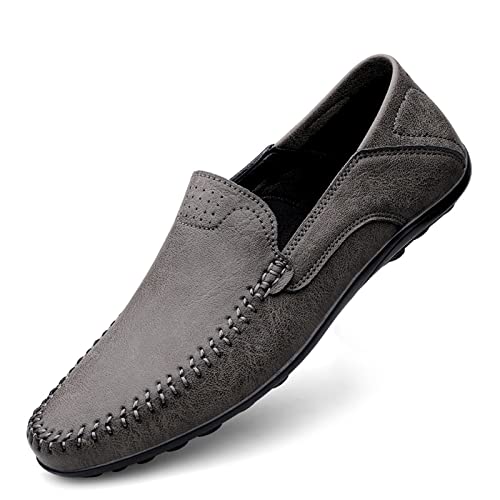 Ophestin Herren Leder Mokassins Slipper Fahren Schuhe Leicht Weich Loafers Handgefertigt Slip On Flache Business Schuhe Matt Grau 42 von Ophestin