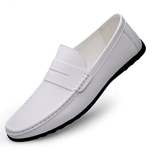Ophestin Herren Leder Mokassins Slipper Fahren Schuhe Leicht Weich Loafers Handgefertigt Slip On Flache Business Schuhe Weiß 40 von Ophestin