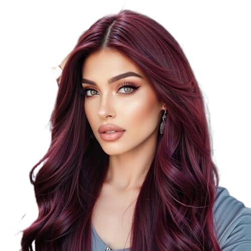 Dunkle burgunderrote Perücke, dunkelrote Echthaar-Perücke - Rote Perücken 18 Zoll 25 Zoll | Weinarmes Haar, transparente Spitze für Frauen, 13 x 6 Vor-kneifen und ein asp von Opilroyn