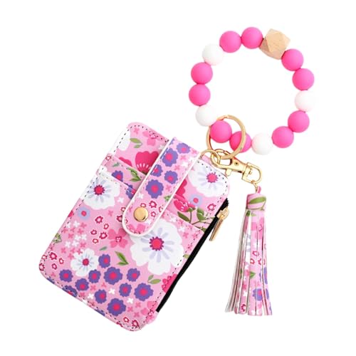 Florale ID-Geldbörse, florale Geldbörsen für Damen - Kleines, schlankes Portemonnaie mit Kreditkartenetui | Schöne Kunstleder-Geldbörsen mit gefaltetem Rand, kleine Kreditkarten-Silikon-Armband-Geldbö von Opilroyn
