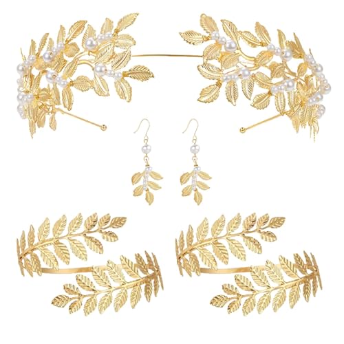 Goldschmuck - Göttin In Gold, Damen Für Göttin Kostüme - Göttin Dekorativer Schmuck Und Schmuck, Gold Modeschmuck Set Für Frauen Stirnband Mit Blättern von Opilroyn