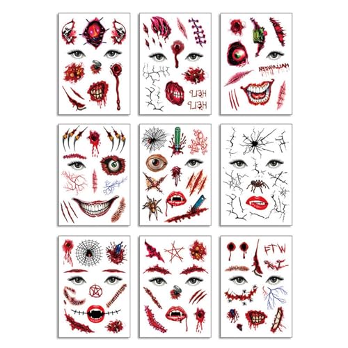 Halloween Make-up Kit,Kostüm Aufkleber,Kreative Gesicht Make-up Aufkleber | 2024 Halloween Lustige Gesichter Aufkleber, falsche Narben Scherz-Make-up für Kinder, Erwachsene von Opilroyn