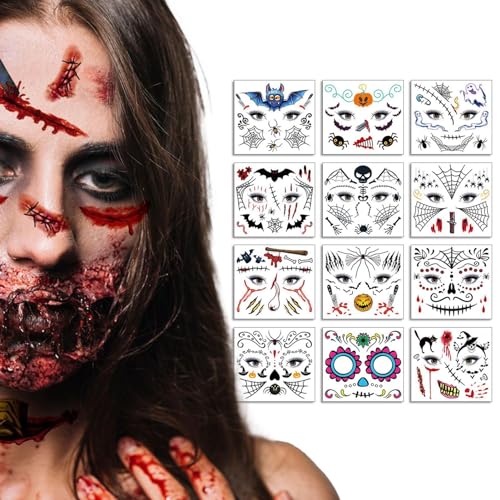 Halloween Wunden Aufkleber, Halloween Make-up Kit | Kreatives temporäres Make-up Aufkleber,2024 Halloween Lustige Gesichter Aufkleber, falsche Narben Bamba Scherz-Make-up von Opilroyn
