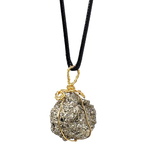 Natürliche Halskette – Roher Christal-Anhänger, mit Golddraht umwickelter Heilstein | Spirituelle Halskette mit Seil für Herren mit Mondstein-, handgefertigter Schmuck mit Steinen von Opilroyn