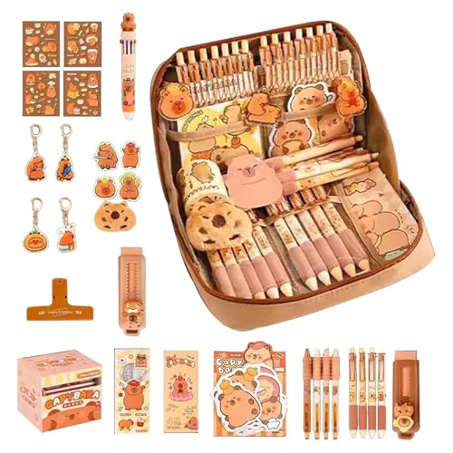Opilroyn Capibara Federmäppchen, Schulbedarf, Organizer-Tasche mit 12 Fächern und schönem Design für Frauen und Mädchen, Verwendung in, Capybara Schreibwaren-Set, Consulte la descripción, Siehe von Opilroyn