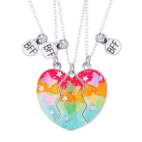 Opilroyn Freundschaftskette, Best Friends Forever Herz Puzzle Magnetischer Anhänger, Choker für 3 - Beste Freundin Medaillon für 3 Mädchen Passende Herz Anhänger, Refer to description, Siehe von Opilroyn