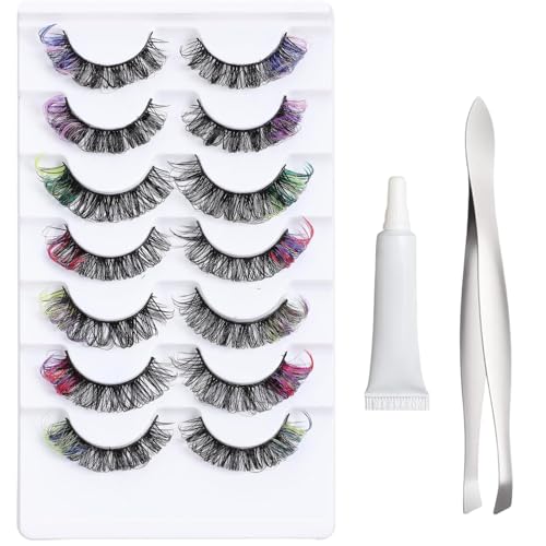 Opilroyn Lash Clusters, 7 Paar mehrfarbige wiederverwendbare Wimpern | Augen Make-up für empfindliche Haut Abend Foto Mädchen Junge Party von Opilroyn
