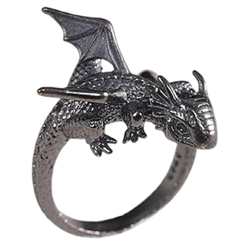Opilroyn Offener Drachenring, verstellbarer Retro-Ring für Männer – cooler Gothic-Ring, offen, versilbert, modisch, für Männer und Frauen, Se référer au descriptif, Legierung, Siehe Beschreibung von Opilroyn