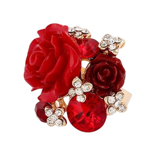 Opilroyn Ring, übertriebene Blume, Wickelring mit Blumenmuster für Mutter und, roter Ring, verstellbar, für Frauen und Mädchen, Versprechensring, Se référer au descriptif, Siehe Beschreibung von Opilroyn