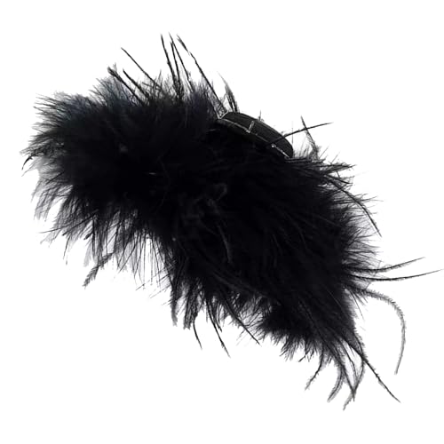 Straußenfedern-Haarspange – Schwarzes Haarschmuckstück mit großer Klammer, flauschiges langes Feder-Stylingstück für Frauen | Rutschfeste Styling-Klammer für Tanzshows und besondere Anlässe Formelle von Opilroyn