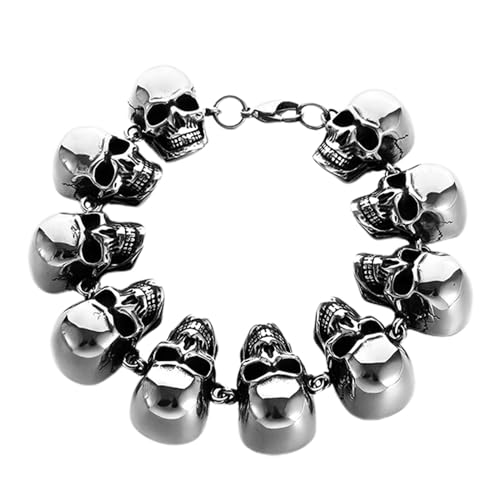 Totenkopf Armband Titan Stahl Perle mit Stein Totenkopf Anhänger | Titan Stahldraht | Punk Skelett Armband mit Vintage Charakter für Herren Damen Totenkopf Fans von Opilroyn