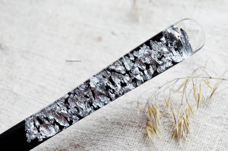 Bog Oak Haarstab Kristall Kunstharz & Blattsilber Haarnadel von OpiumNature