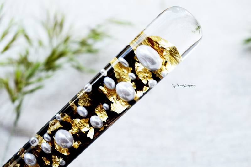 Perlen Blatt Blattgold Haarstab Mooreichenholz Haarstab Aus Kunstharz von OpiumNature