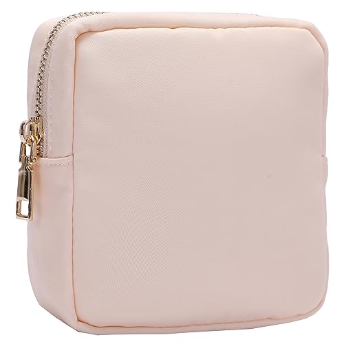 Opnseqia Preppy Patch Make-up Taschen Glitzer Buchstaben Reise Kosmetiktasche Nylon Wasserdicht Toilerty Taschen für Frauen/Mädchen, Beige, S, Preppy Make-up Organizer Tasche von Opnseqia