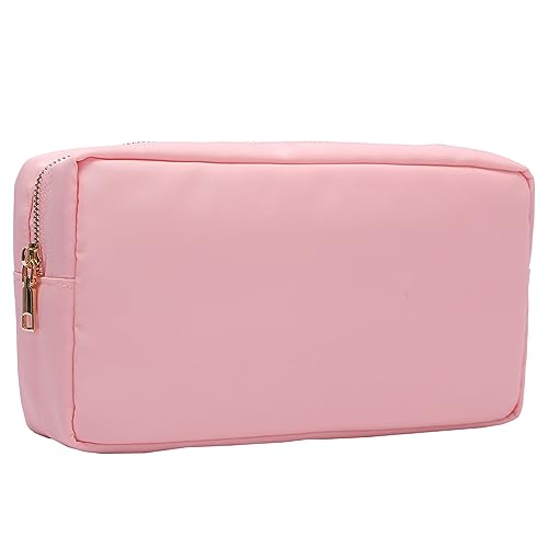 Opnseqia Preppy Patch Make-up Taschen Glitzer Buchstaben Reise Kosmetiktasche Nylon Wasserdicht Toilerty Taschen für Frauen/Mädchen, Pink, M, Preppy Make-up Organizer Tasche von Opnseqia