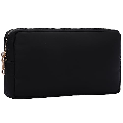 Opnseqia Preppy Patch Make-up Taschen Glitzer Buchstaben Reise Kosmetiktasche Nylon Wasserdicht Toilerty Taschen für Frauen/Mädchen, Schwarz, M, Preppy Make-up Organizer Tasche von Opnseqia