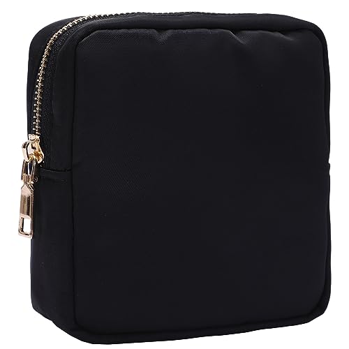 Opnseqia Preppy Patch Make-up Taschen Glitzer Buchstaben Reise Kosmetiktasche Nylon Wasserdicht Toilerty Taschen für Frauen/Mädchen, Schwarz, S, Preppy Make-up Organizer Tasche von Opnseqia