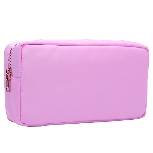 Opnseqia Preppy Patch Make-up Taschen Glitzer Buchstaben Reise Kosmetiktasche Nylon Wasserdicht Toilerty Taschen für Frauen/Mädchen, Violett, L, Preppy Make-up Organizer Tasche von Opnseqia