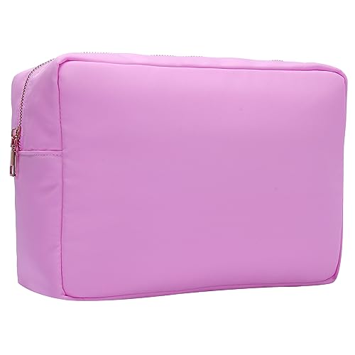 Opnseqia Preppy Patch Make-up Taschen Glitzer Buchstaben Reise Kosmetiktasche Nylon Wasserdicht Toilerty Taschen für Frauen/Mädchen, Violett, XL, Preppy Make-up Organizer Tasche von Opnseqia