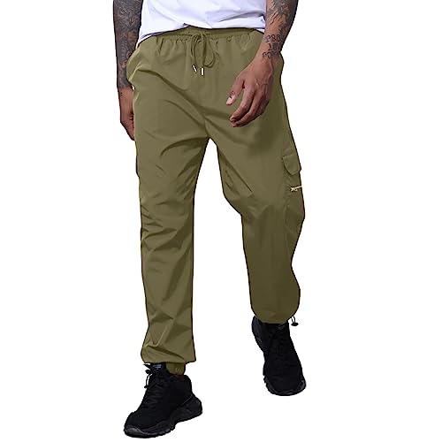 Opomelo Herren Leichte Workout-Cargohose – Elastische Taille Jogger Athletic Sweatpants Gerades Bein Hose mit Taschen, Grün (Army Green), Groß von Opomelo