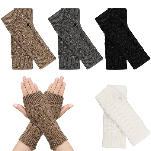 Opopark 4 Paar Handstulpen Weicher Strick Handschuhe Ohne Finger,Halb Fingerlose Handschuhe,Winter Handschuhe Fingerlos Für Mädchen, Mode Warme Finger Handgelenk Armstulpen von Opopark