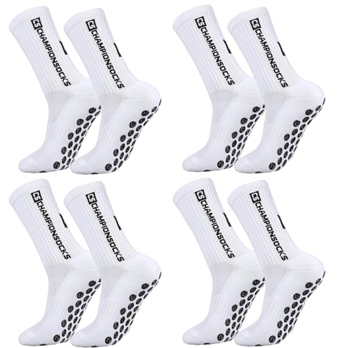 Opopark 4 Paar Sportsocken Fußballsocken für Herren Damen,39-46 Rutschfeste Grip Socken Fussball Socken weiß,OutdoorSport Atmungsaktiv Laufsocken Kompression Elastische Socken von Opopark